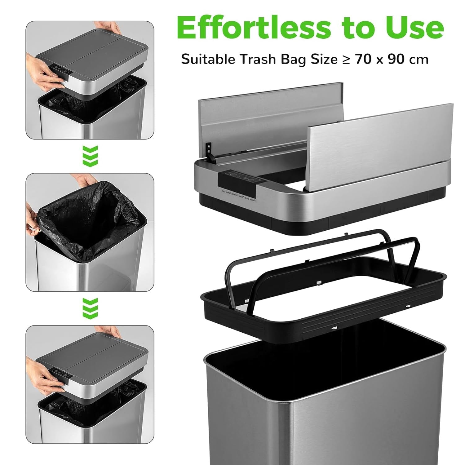 50L Automatic Touchless Kitchen Bin Motion Sensor Silver