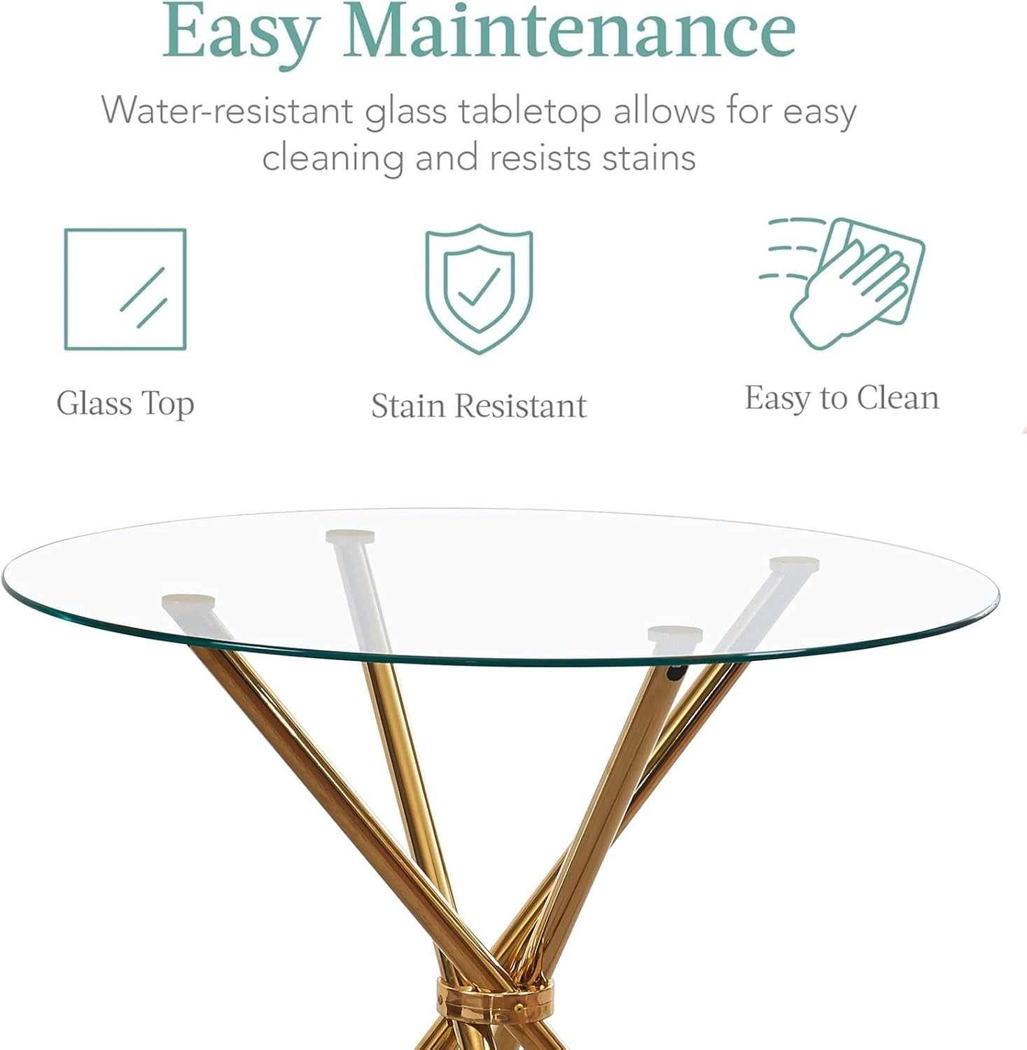 Gold Round Glass Dining Table Set 4 Chairs Faux Leather Compact Design