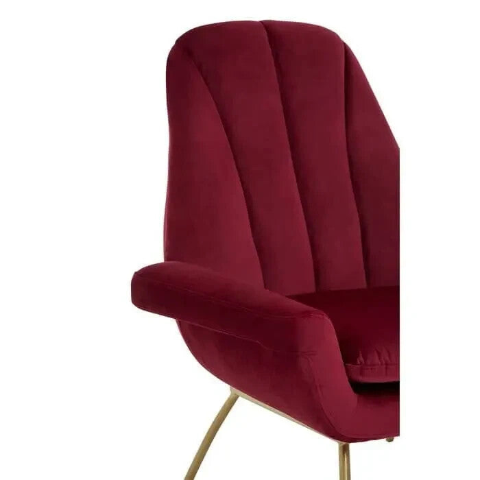 Wine Red Velvet Accent Lounge Chair with Gold Legs Mid Century Armchair