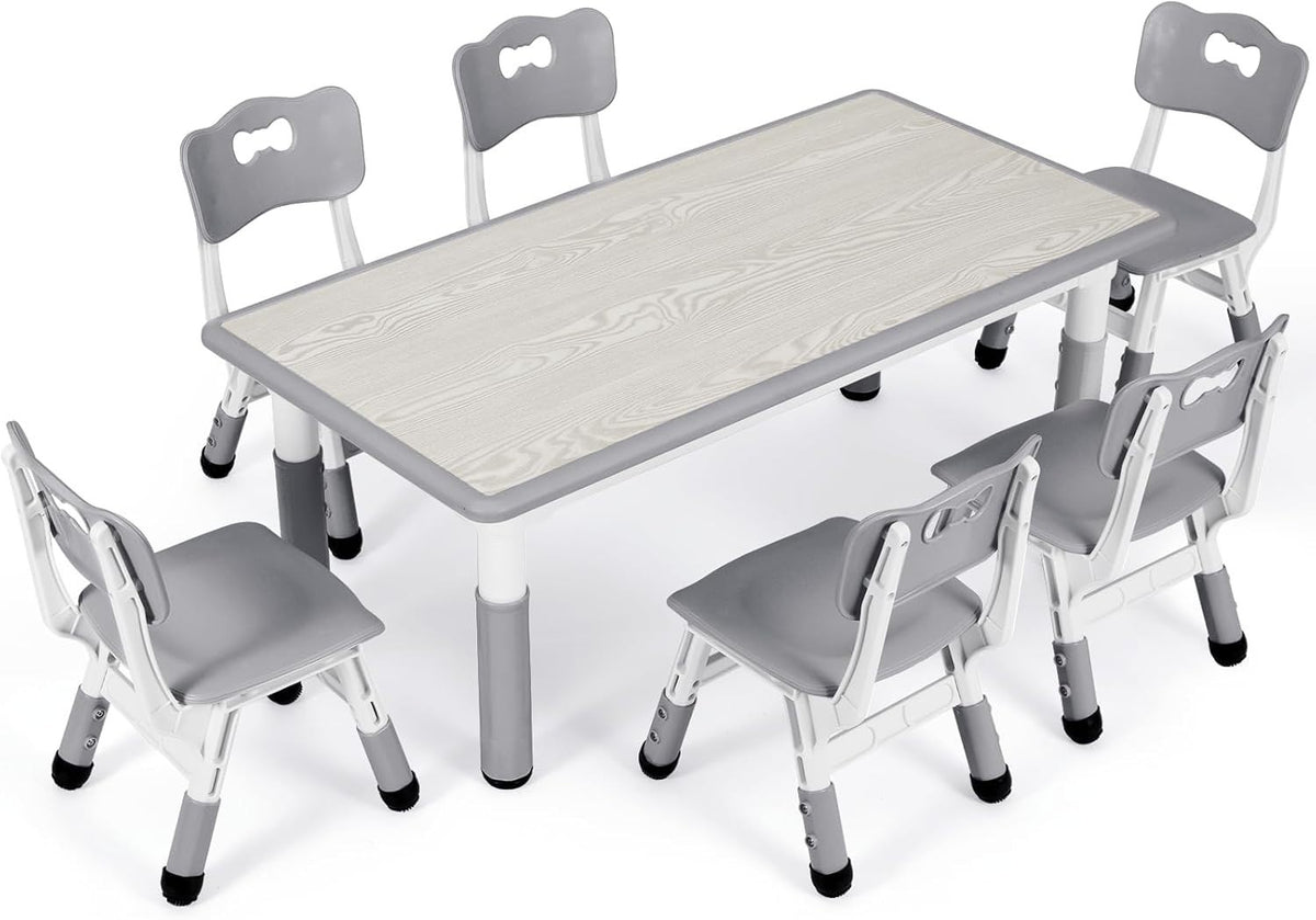 Adjustable Kids Table & 6 Chairs Set – Safe, Ergonomic, Large 120x60cm Surface