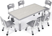 Adjustable Kids Table & 6 Chairs Set – Safe, Ergonomic, Large 120x60cm Surface