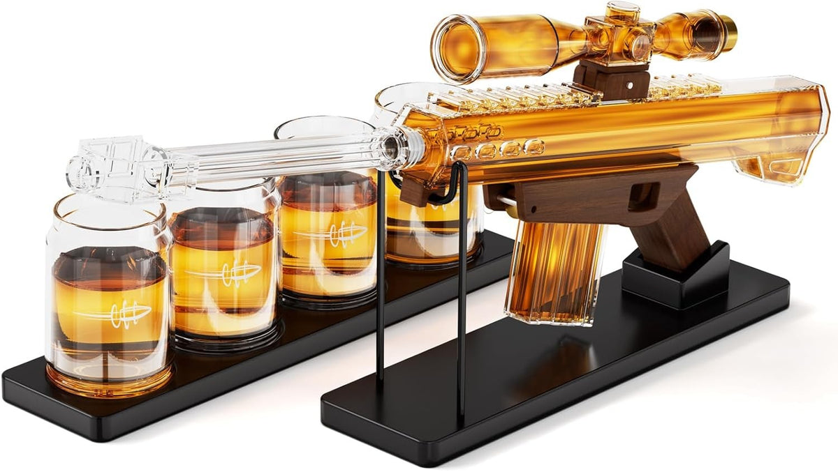 Luxury Telescope Whiskey Decanter Set with Bullet Glasses & Wooden Display 850ml