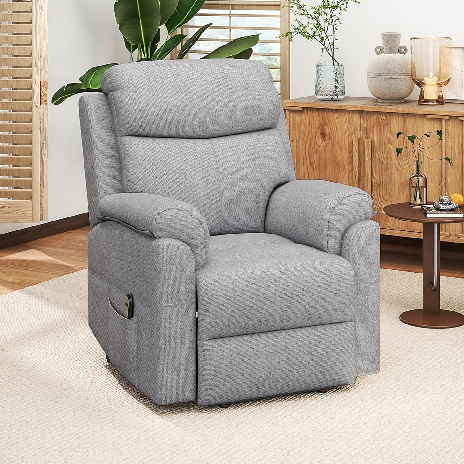 Power Lift Recliner Chair Massage Heat Electric Riser Armchair Linen Grey