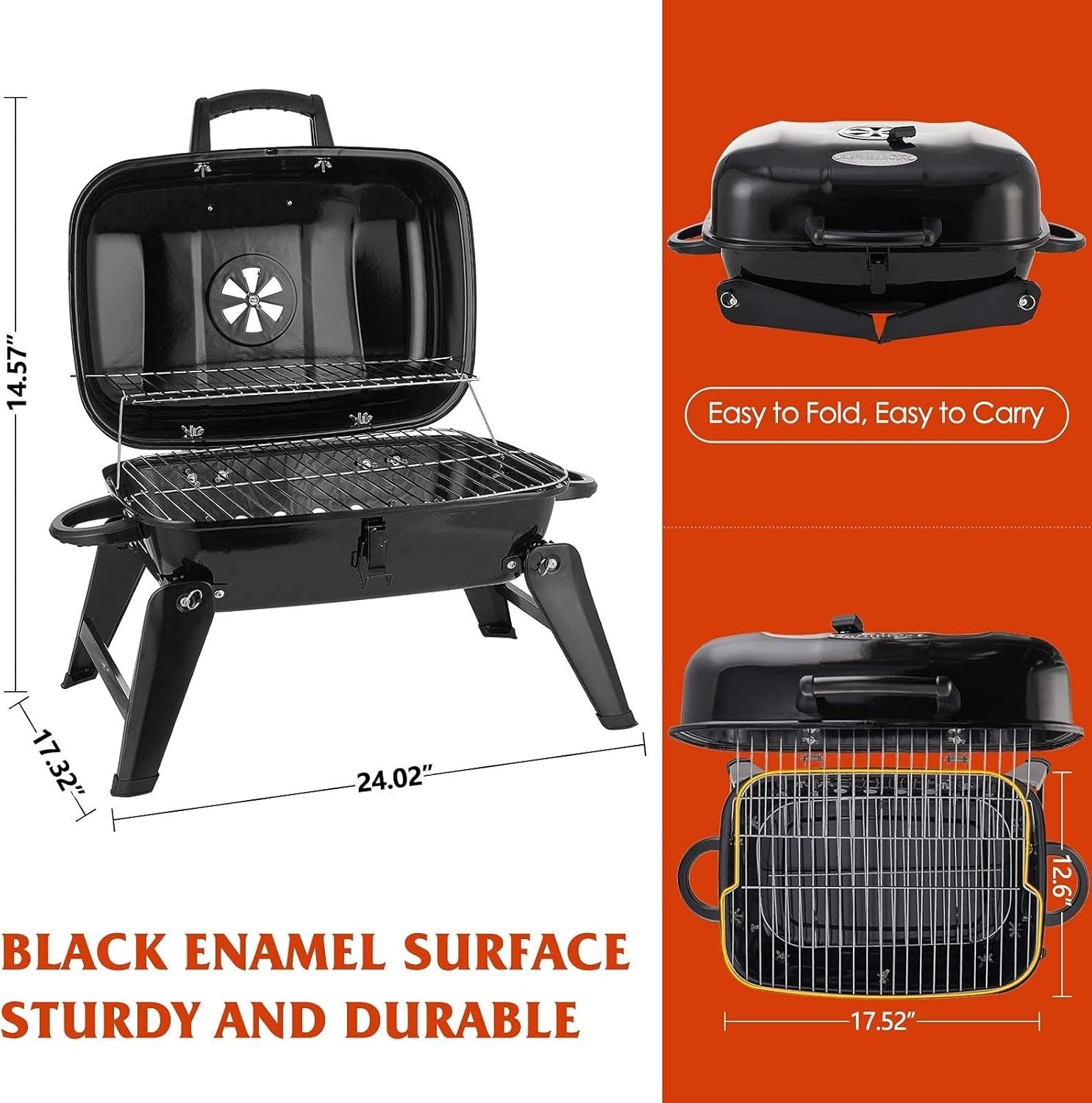 Portable Charcoal BBQ Grill with Lid & Folding Legs | Tabletop Outdoor Smoker