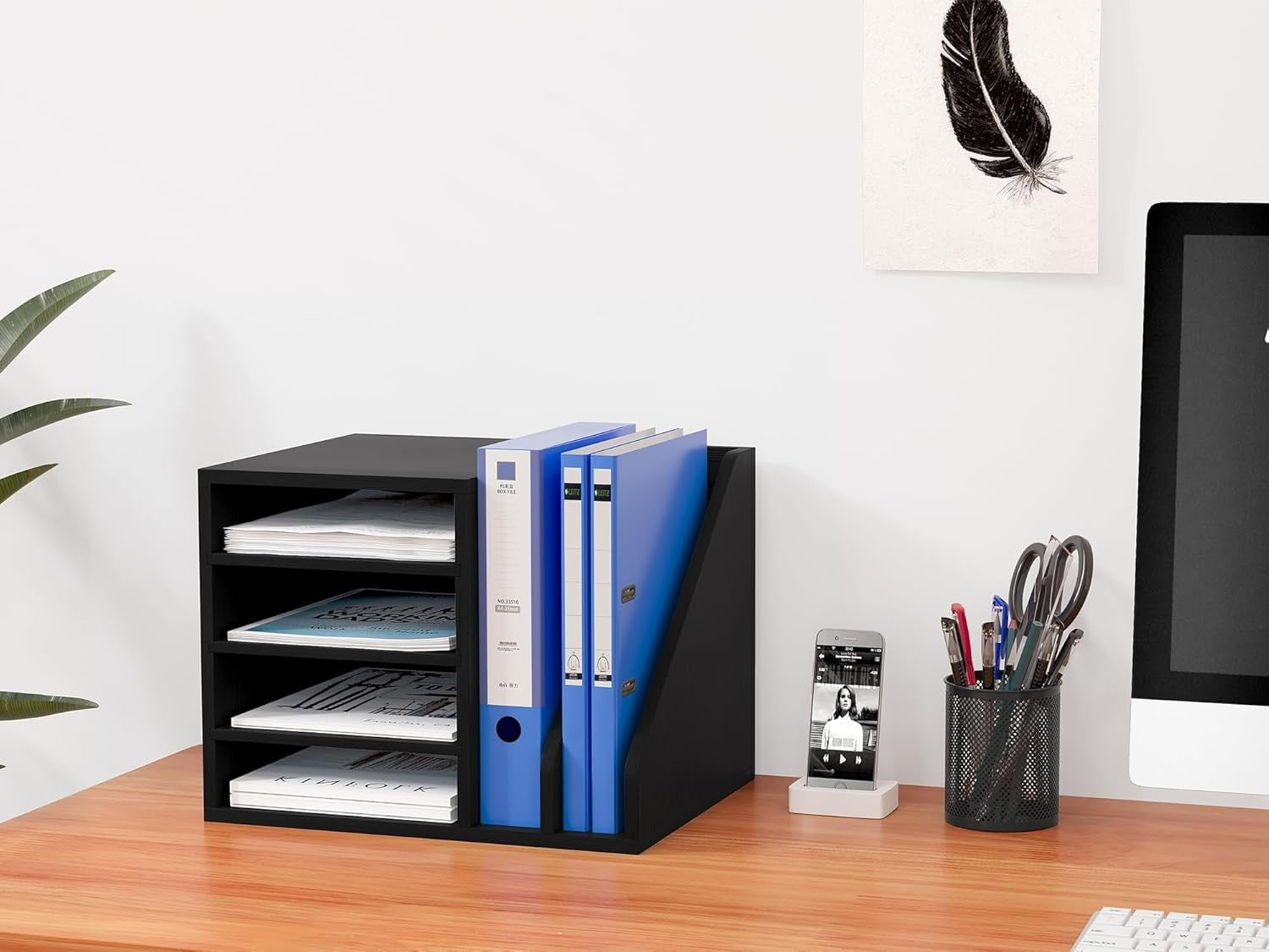 Wooden A4 Desk Tray File Holder Paper Organiser Magazine Rack Black