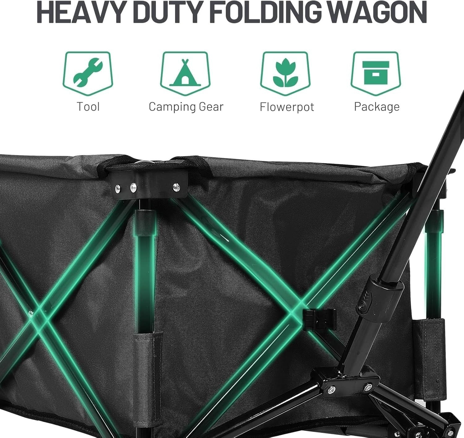 200L Folding Festival Trolley Wagon Heavy Duty Camping Cart Black