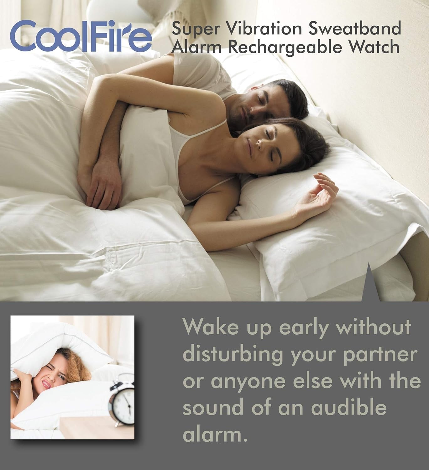 Silent Vibrating Alarm Clock Wrist Bracelet for Deep Sleepers Black