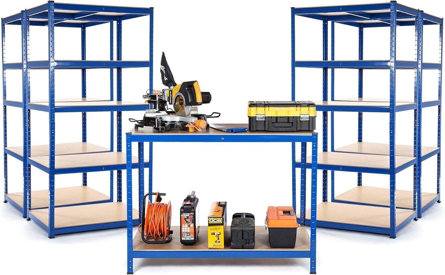 Garage Starter Kit 4 Shelving Bays 1800x900x300mm + Workbench Heavy Duty
