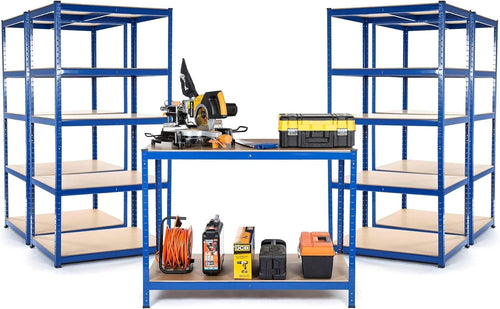 Garage Starter Kit 4 Shelving Bays 1800x900x300mm + Workbench Heavy Duty