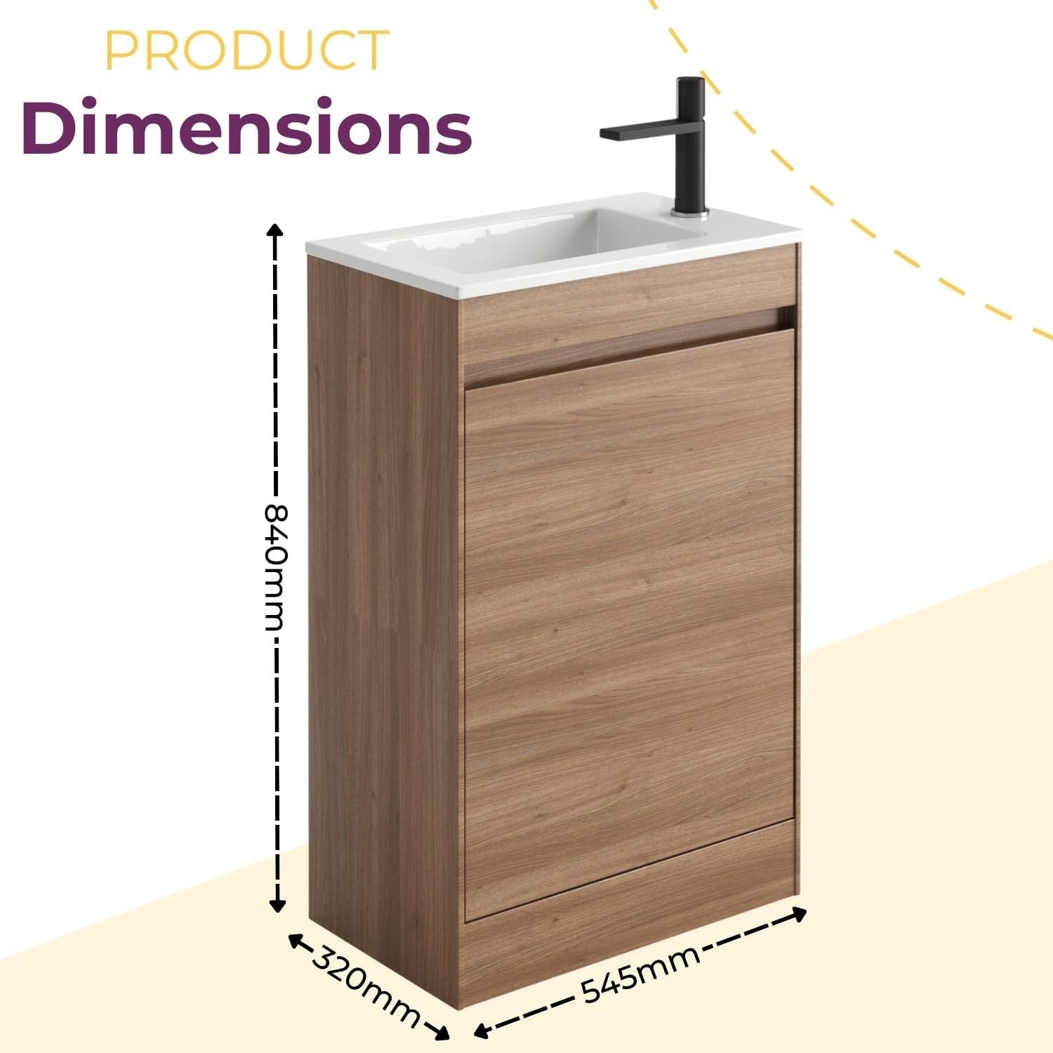 550mm Natural Oak Floor Standing Vanity Unit with Polymarble Basin & Soft Close
