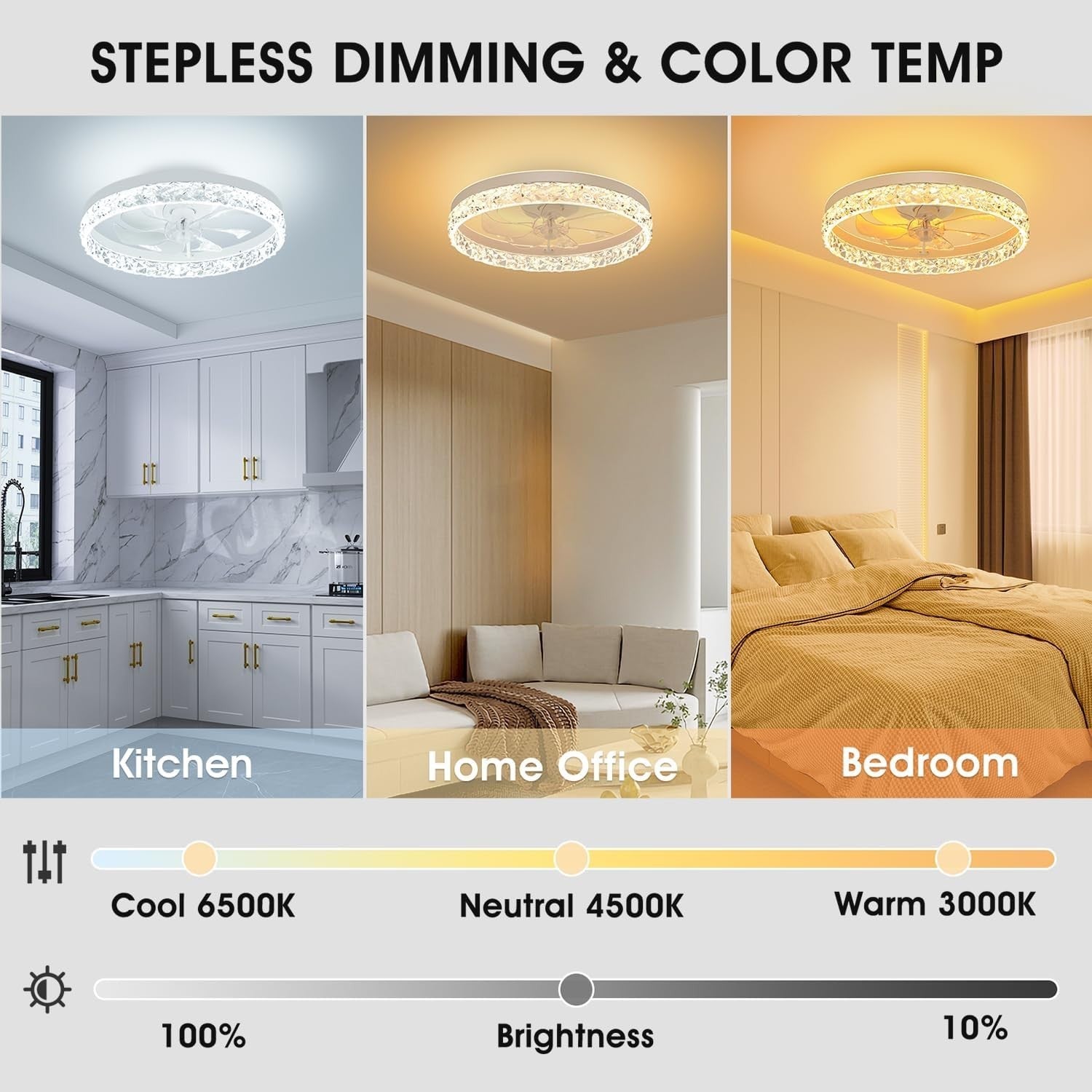 20'' Ceiling Fan Light, Remote & App Control, 6 Speeds, Dimmable, CCT Change
