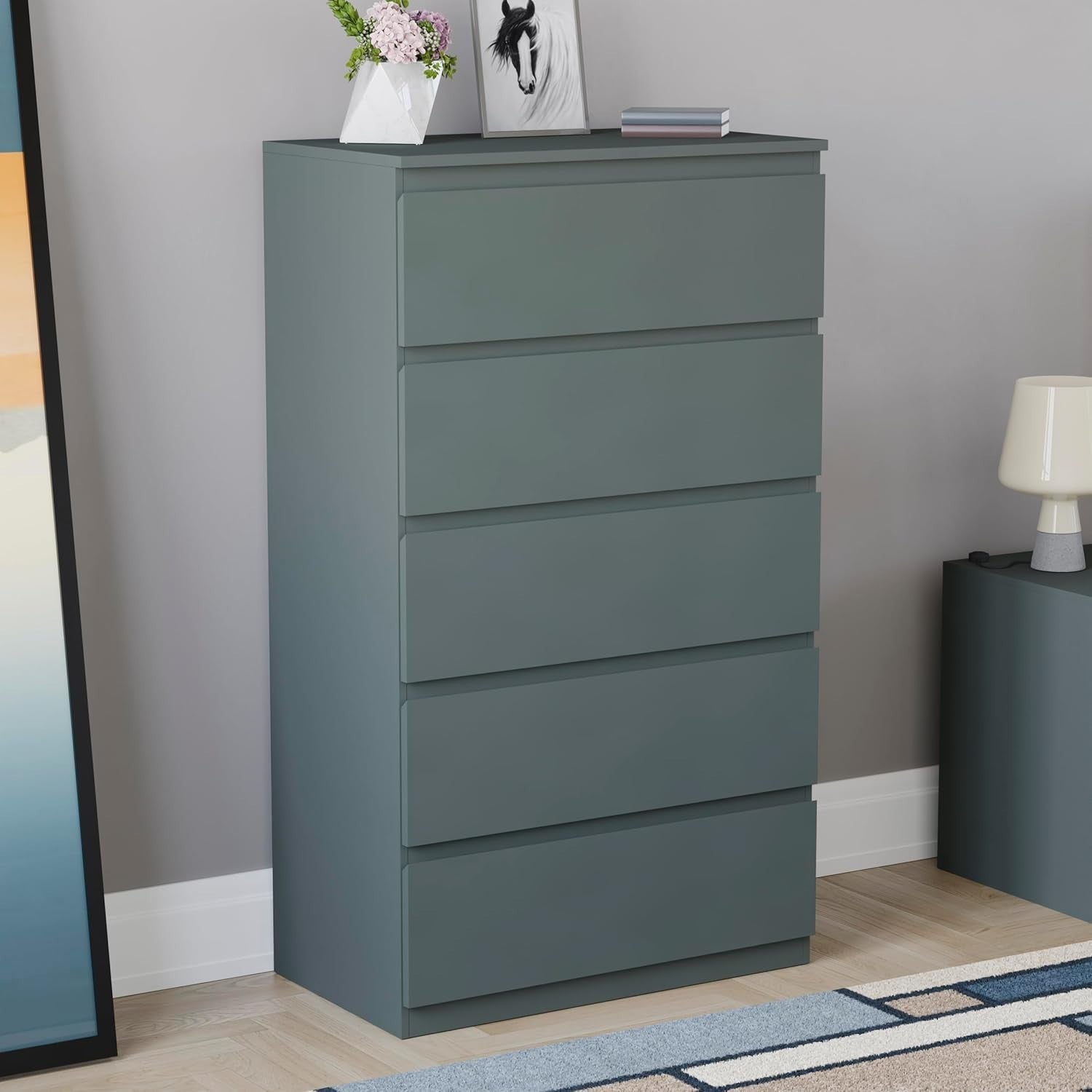 5 Drawer Modern Wooden Chest Storage Unit - Bedroom Organizer, Easy Assembly
