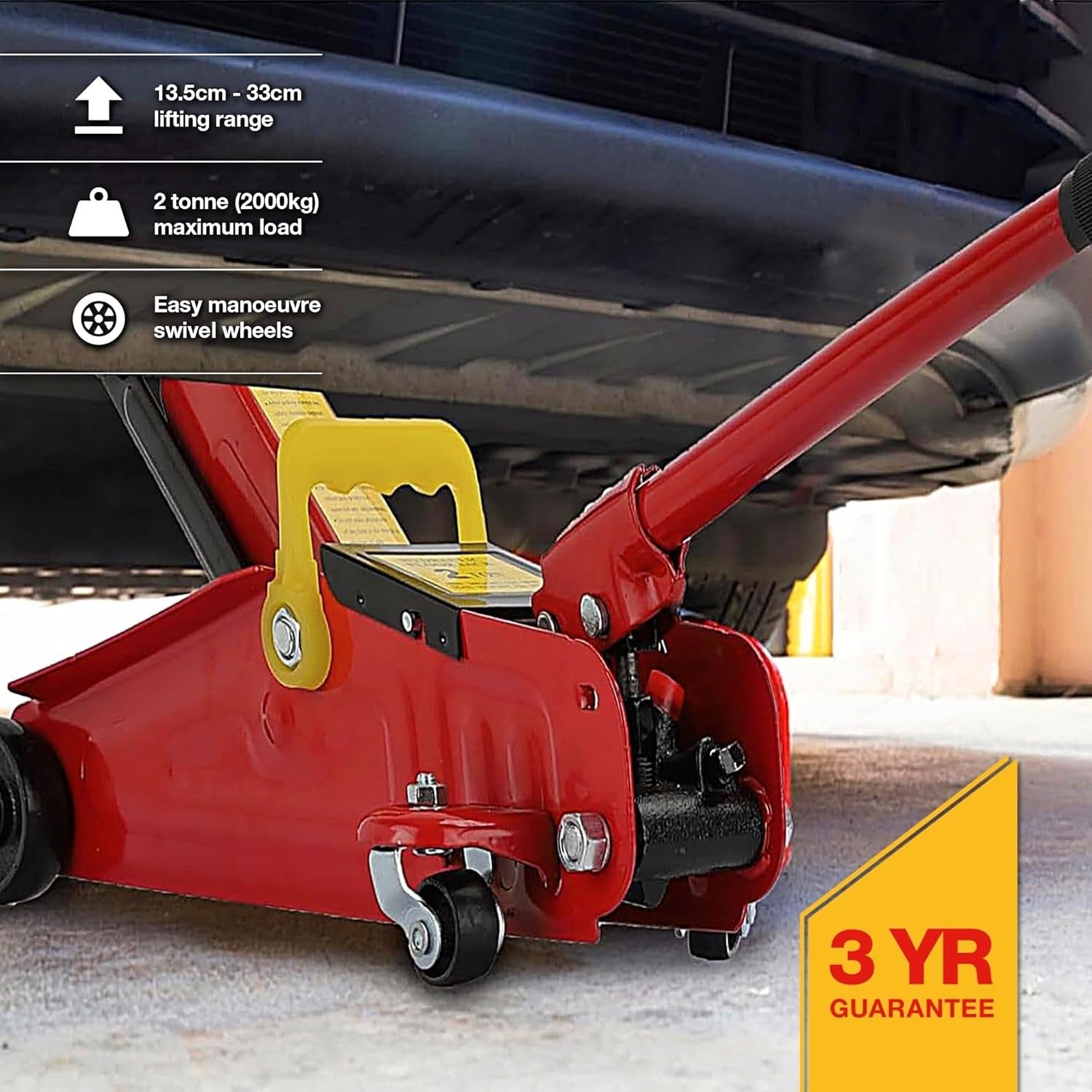 2 Ton Hydraulic Trolley Jack Car Lift 13.5–33.5cm Heavy Duty with Swivel Wheels