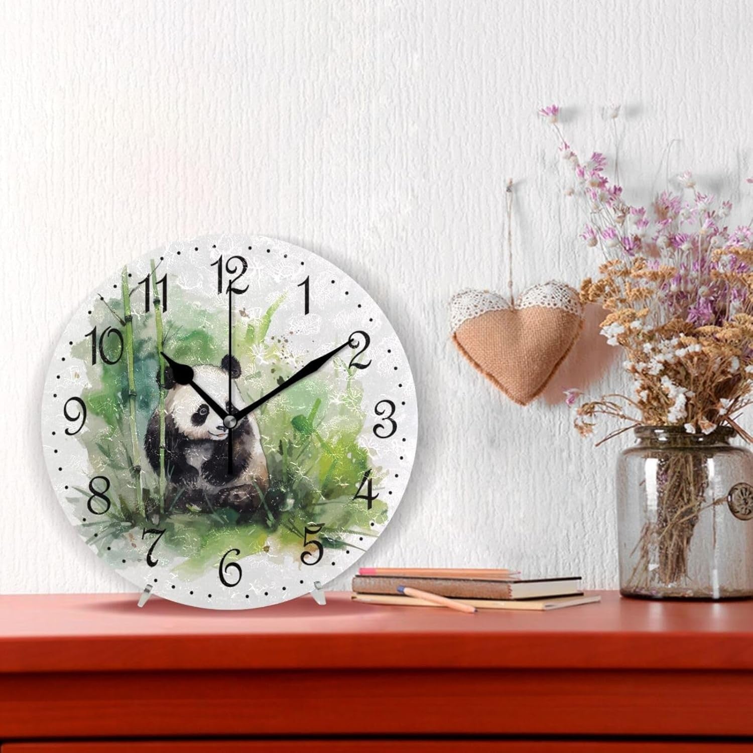 25cm Panda Wall Clock – Silent Non-Ticking Bamboo Watercolour Animal Decor