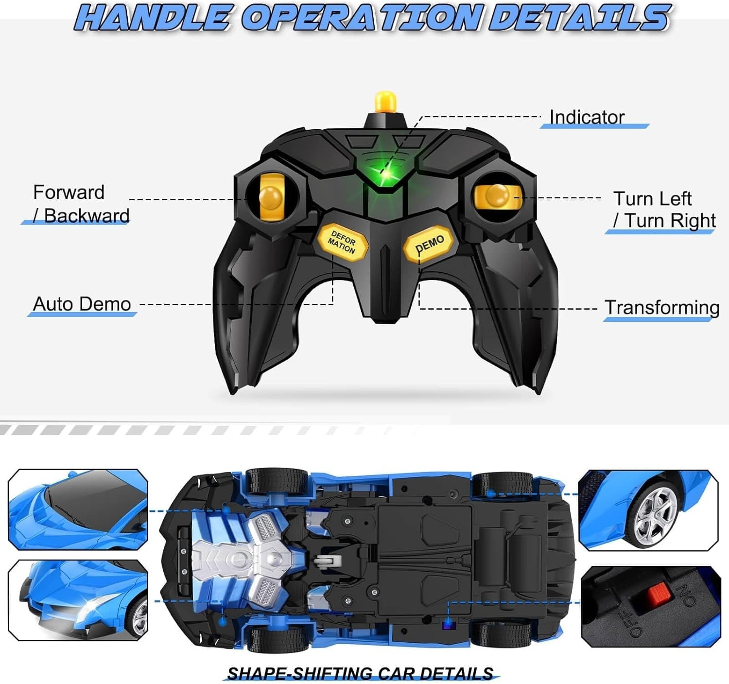 2 in 1 Transforming RC Car Robot Toy 360° Spin Remote Control Car for Kids 3-8