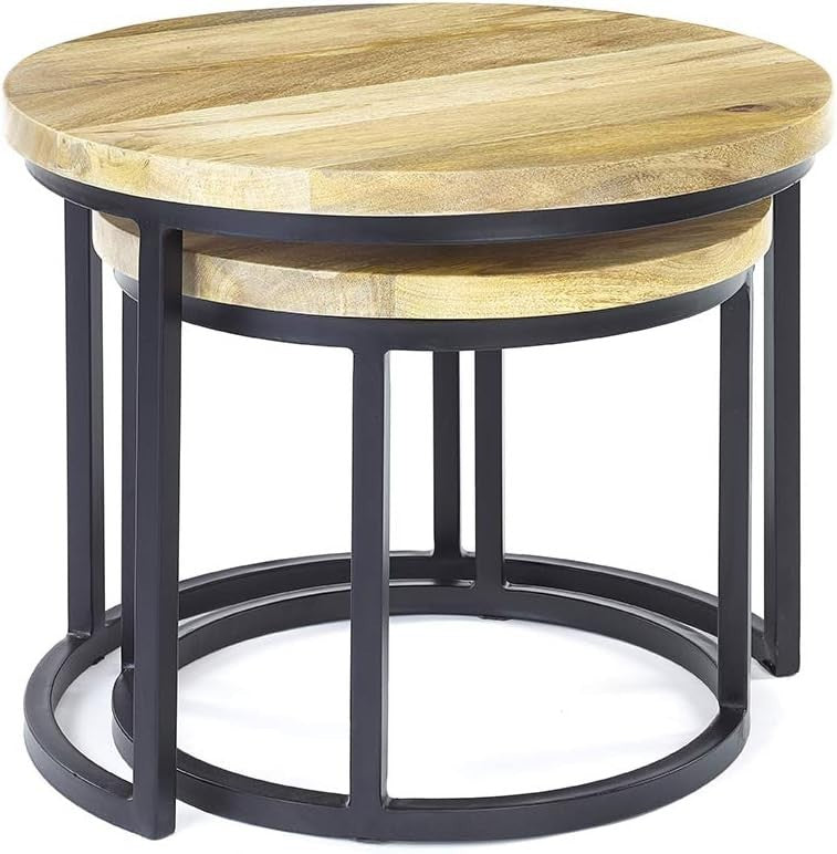 Modern Wood Round Side End Table Nightstand Natural Top Small Space Saving