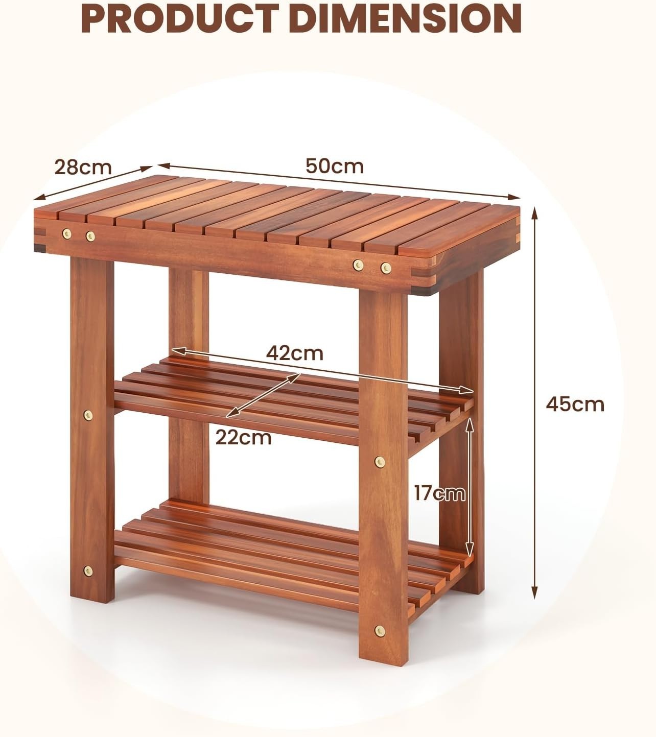 3-Tier Acacia Wood Shoe Rack Bench – Hallway Entryway Storage Seat