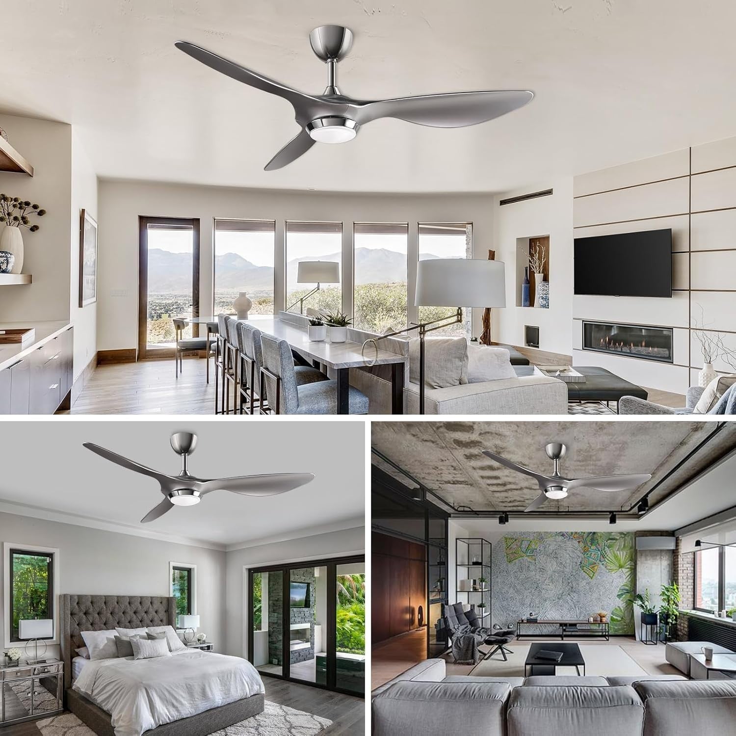 Reiga 132cm Smart Ceiling Fan Remote Silver Blades Dimmable LED