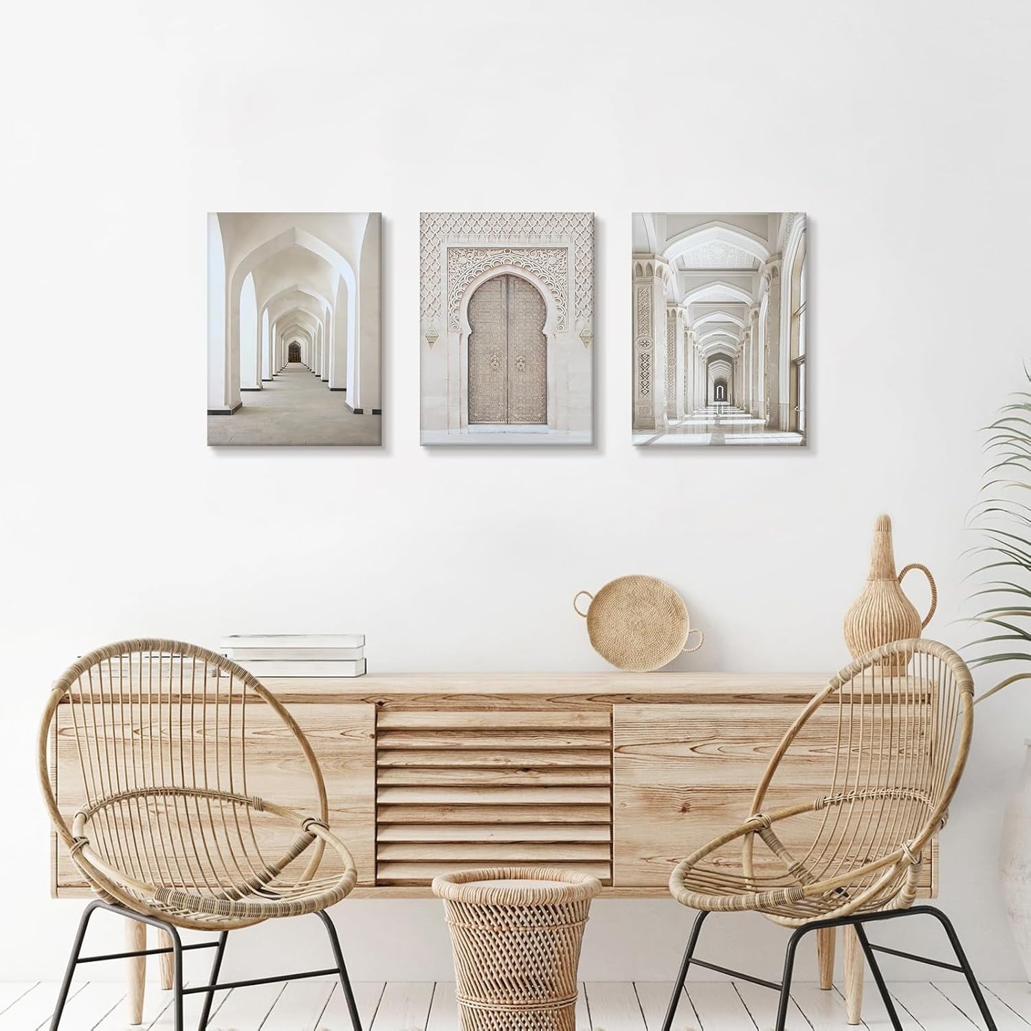 Islamic Mosque Canvas Wall Art Set 3 Framed 30x40cm Beige