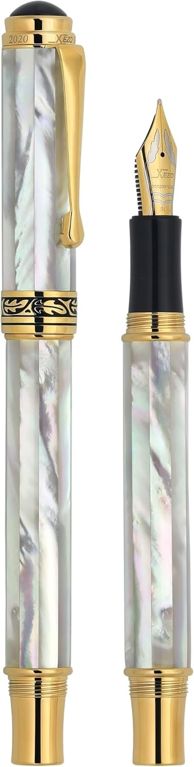 Luxury White Mother of Pearl Fountain Pen Medium-Fine Nib Refillable 145mm
