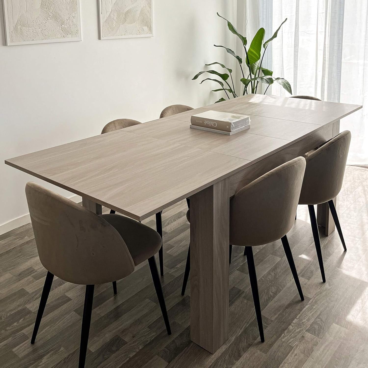 Extendable Dining Table Pearled Elm 220cm Wood 6–8 Seater Modern Space Saver