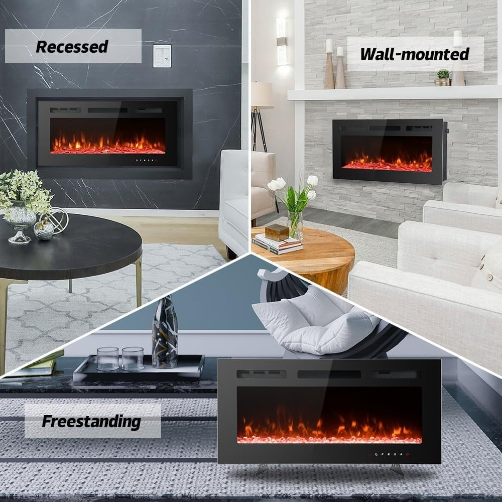 102cm Wall Mounted Electric Fireplace LED Fire 12 Flame Remote Heat