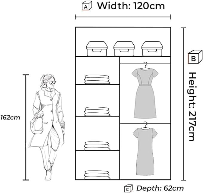 120cm Black Sliding Wardrobe Mirror Doors Modern Bedroom Storage Unit