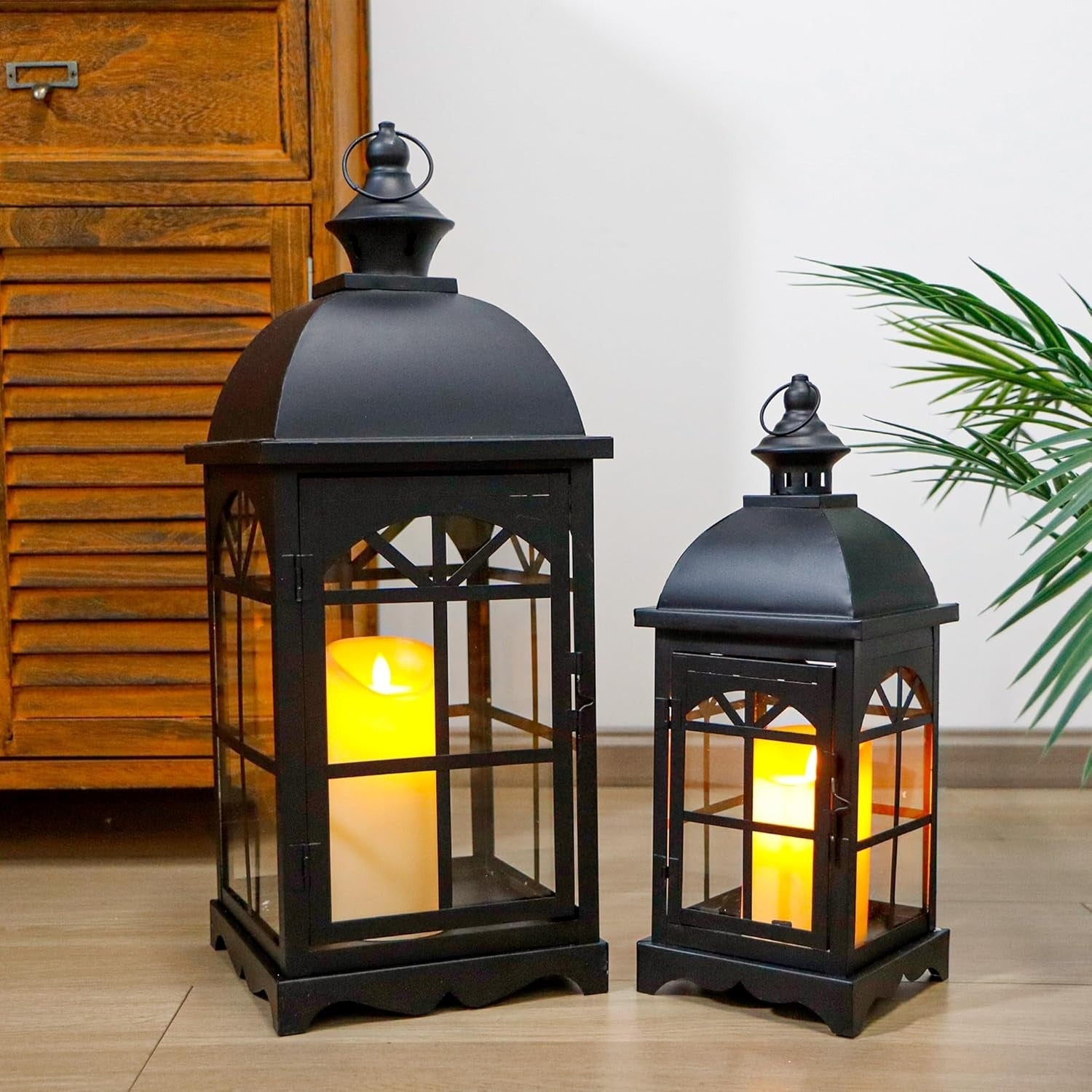 Set of 2 Black Vintage Hanging Candle Lanterns 51.5 cm