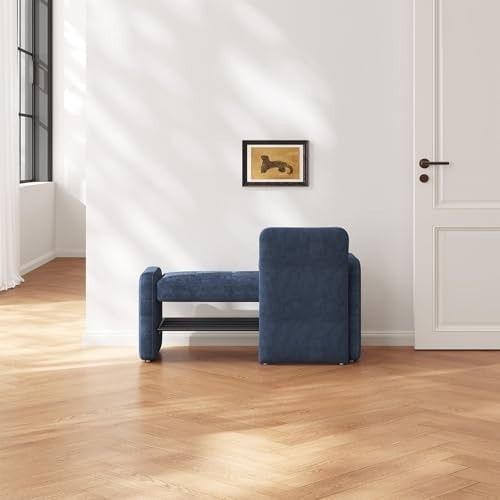 104cm Entryway Bench with Shoe Storage, Upholstered Blue Modern Seat