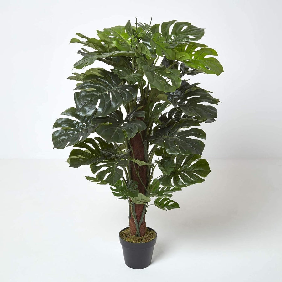120cm Artificial Monstera Tree in Black Pot Realistic Swiss Cheese Plant Décor