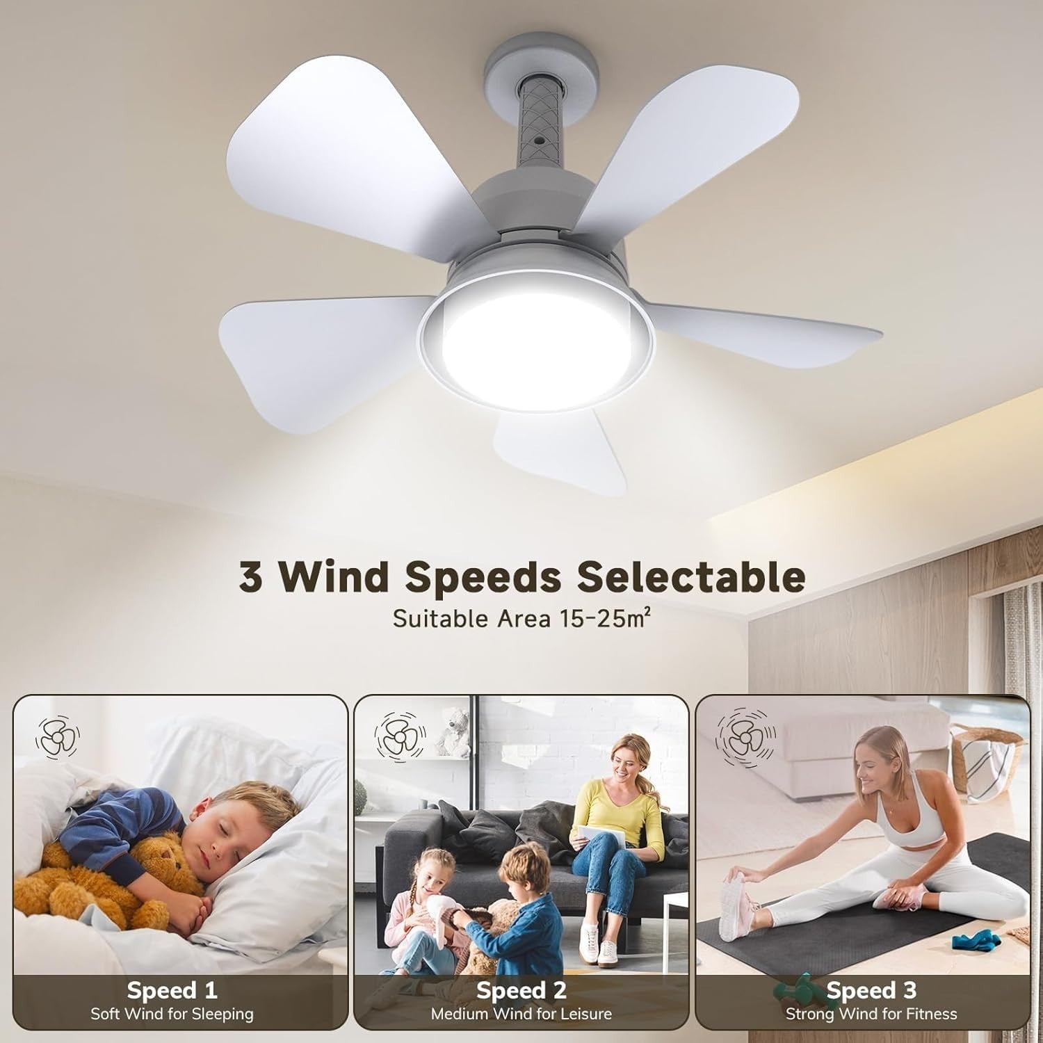 Ceiling Fan LED Light, E27/B22d Base, 3 Speeds, Dimmable, Remote Control