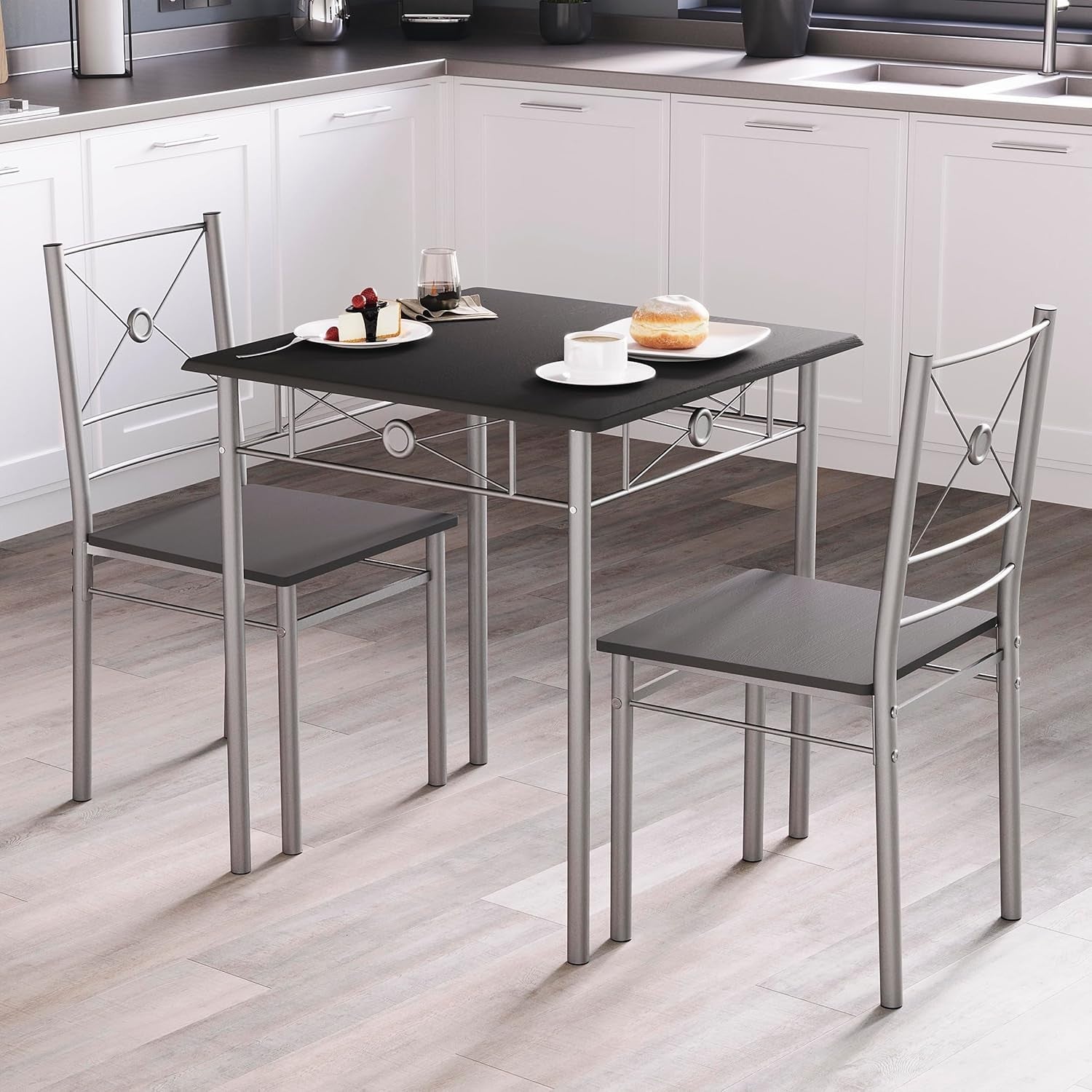 Compact Black 2-Seater Dining Table Set | Modern Kitchen Breakfast Furniture