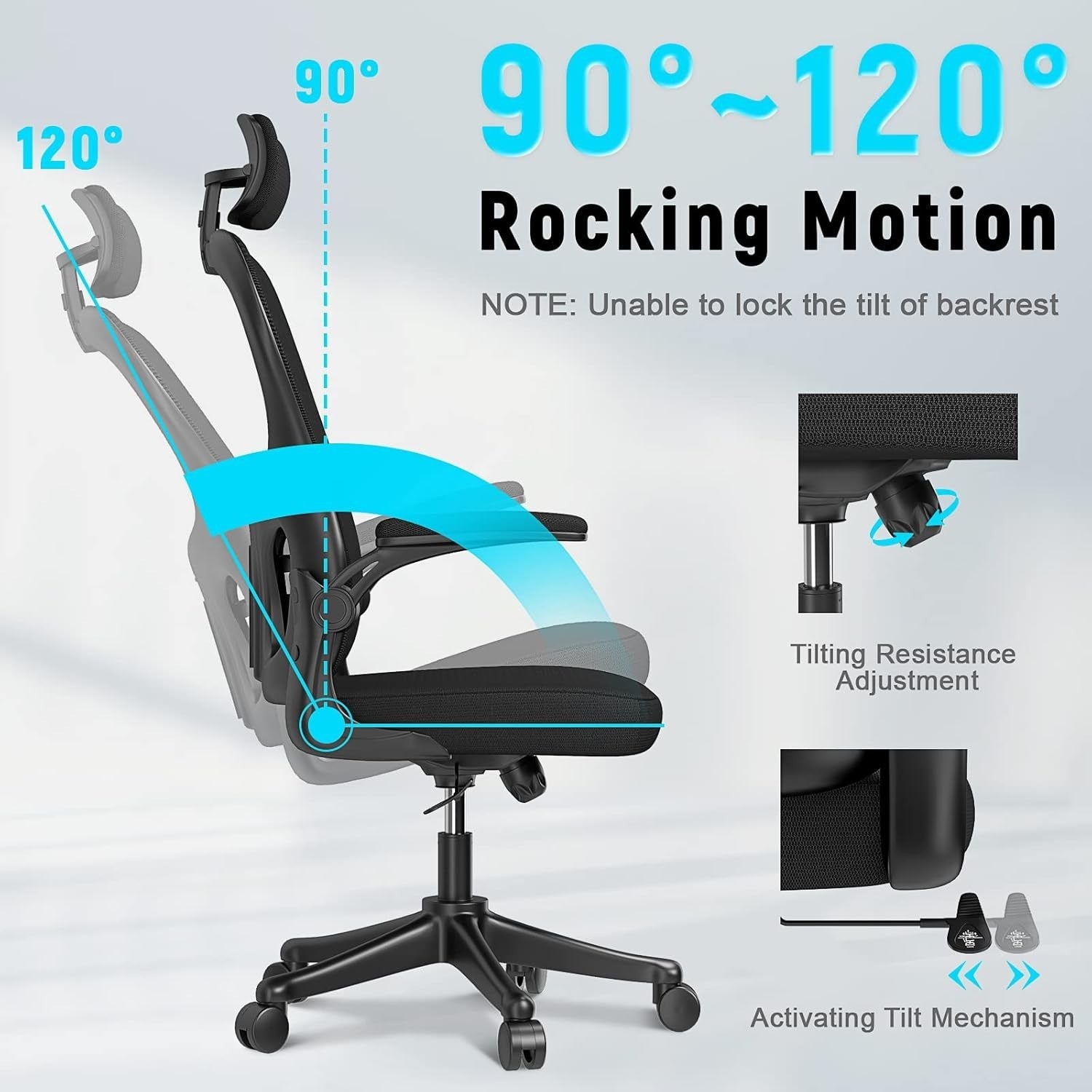Black Ergonomic Office Chair Mesh Back Adjustable Lumbar Arm Head Support Desk