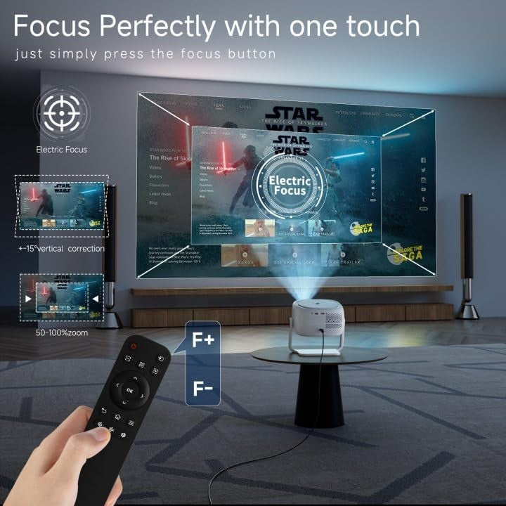 1080P Mini Projector WiFi 6 Bluetooth 360° Stand Auto Keystone 4K Support