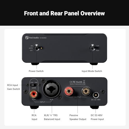 V3 Mono 2-Pack HiFi Power Amplifier 240W Class-D RCA XLR Balanced 48V