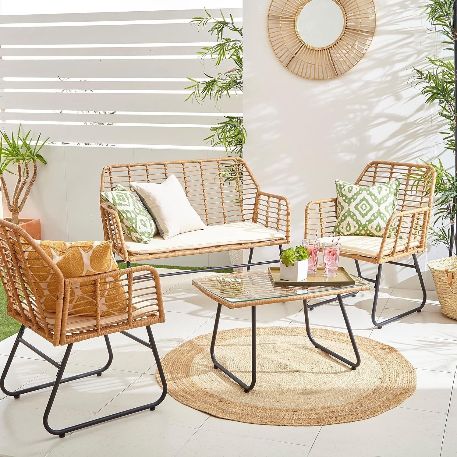 Rattan Garden Furniture Set 4 Seater Sofa Chair Table Patio Balcony
