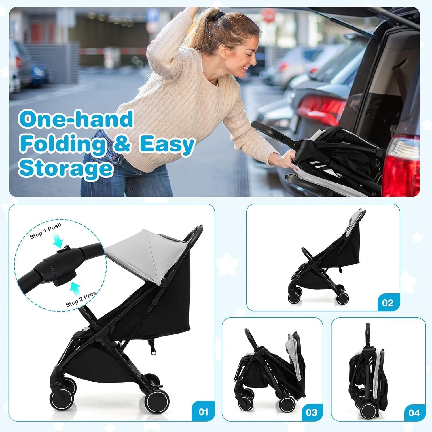 Lightweight Baby Stroller Folding Pushchair 0–36 Months with Canopy
