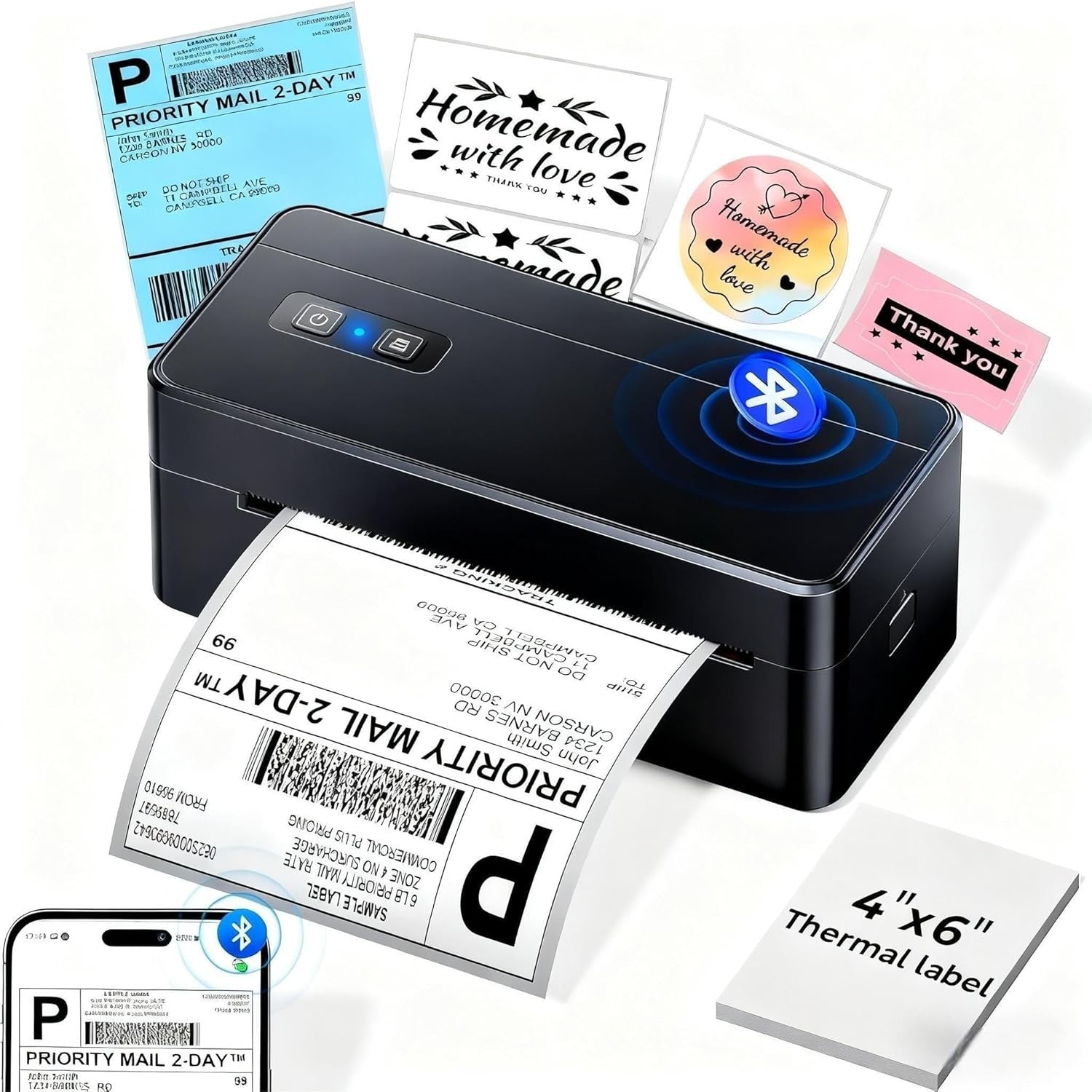 Bluetooth Thermal Shipping Printer 4x6 USB Postage