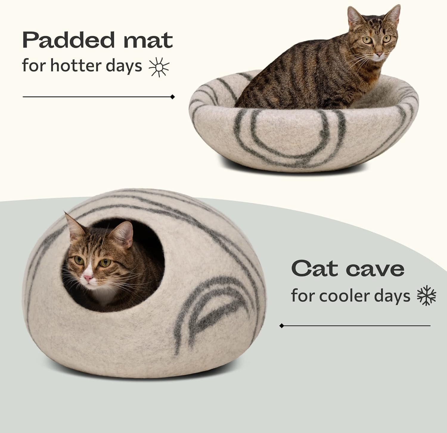 Felt Cat Cave Bed Handmade Merino Wool Indoor Cat House Medium