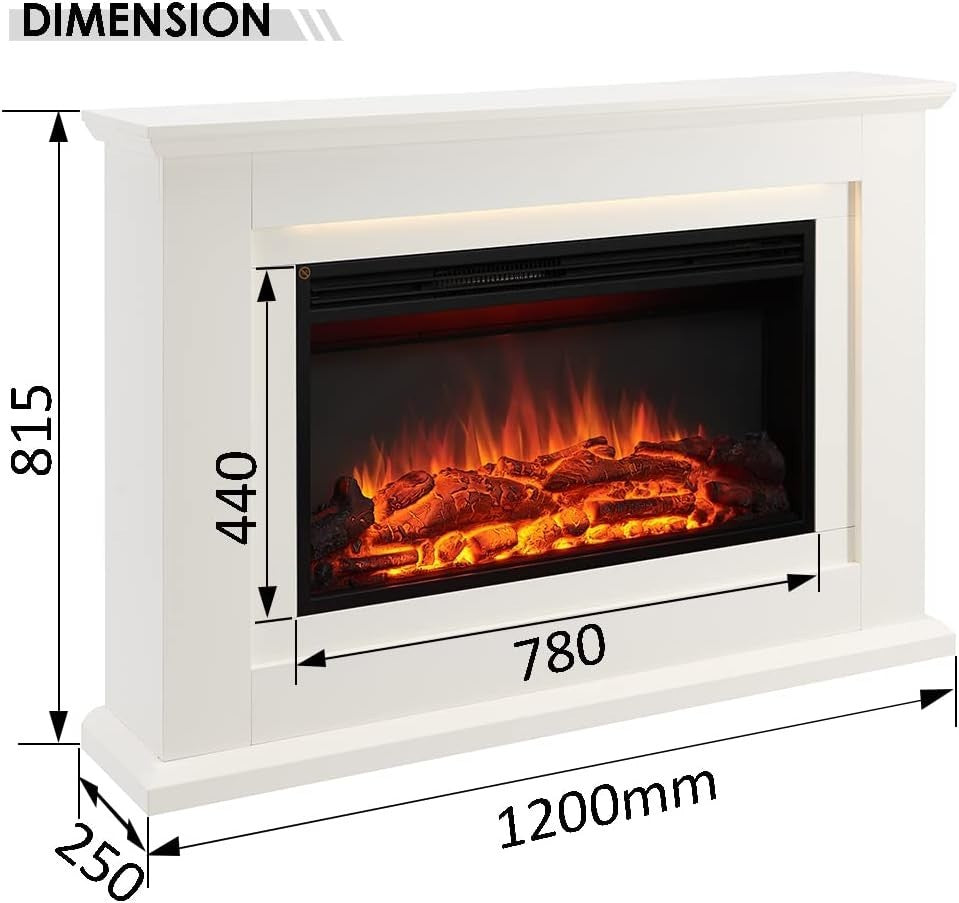 47” White Electric Fireplace Freestanding LED Flame 2kW Heater Remote