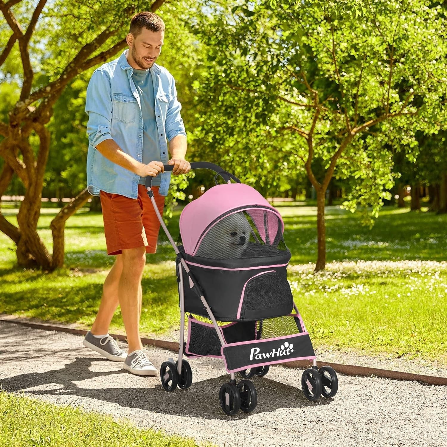 3 in 1 Pet Stroller Dog Pushchair Detachable Carrier Brakes Small Dogs