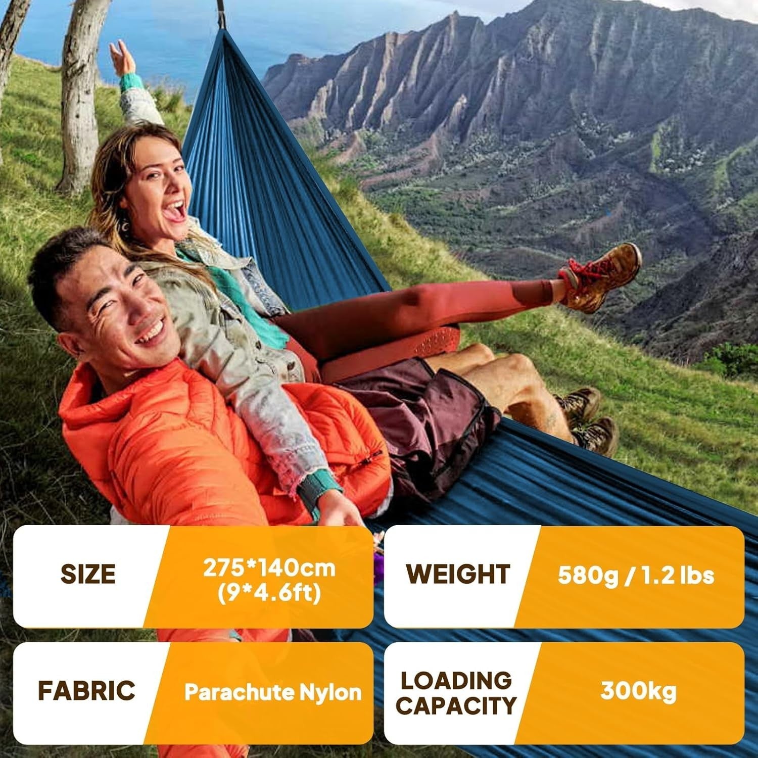 Ultra-Light Travel Camping Hammock, 300kg Load, Quick-Dry Nylon, 2 Carabiners