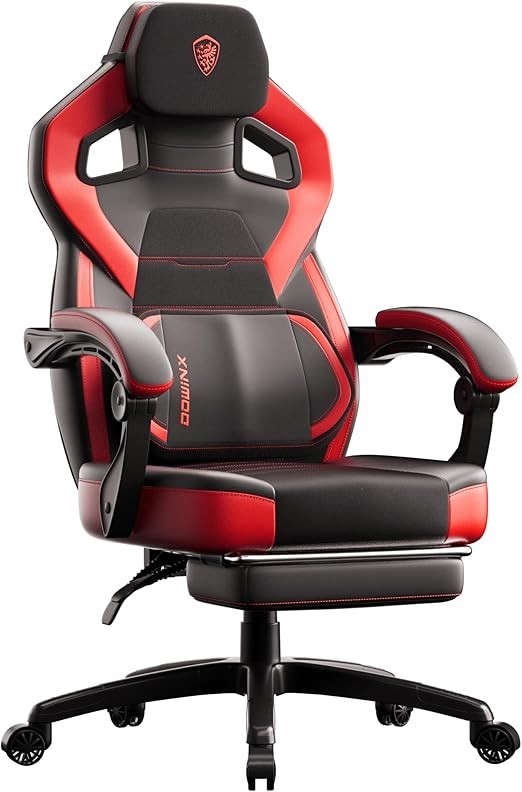 Dowinx PU Leather Gaming Chair w/ Footrest Ergonomic Black Red