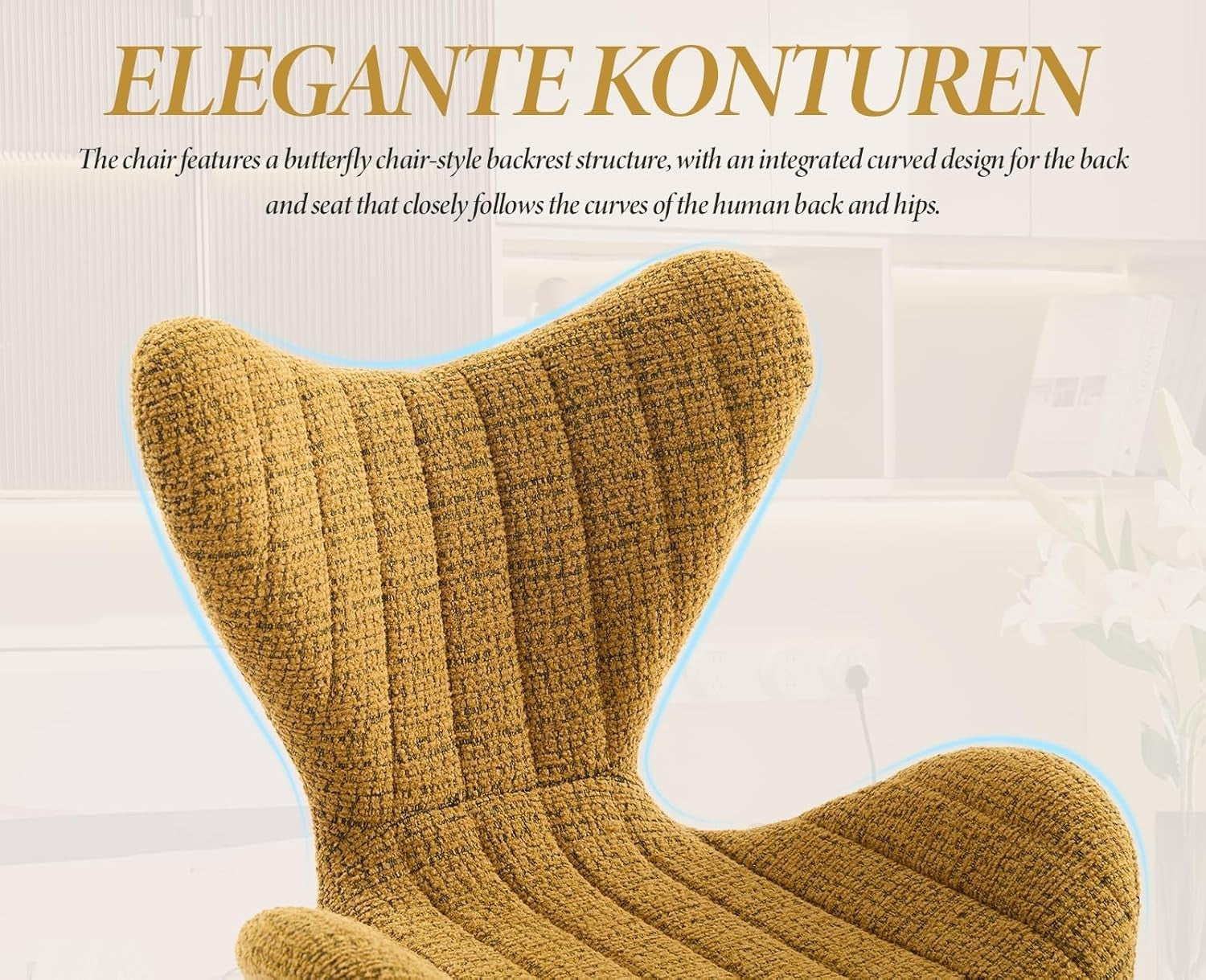 Yellow Chenille Wingback Bar Stools Set of 2 – Metal Legs
