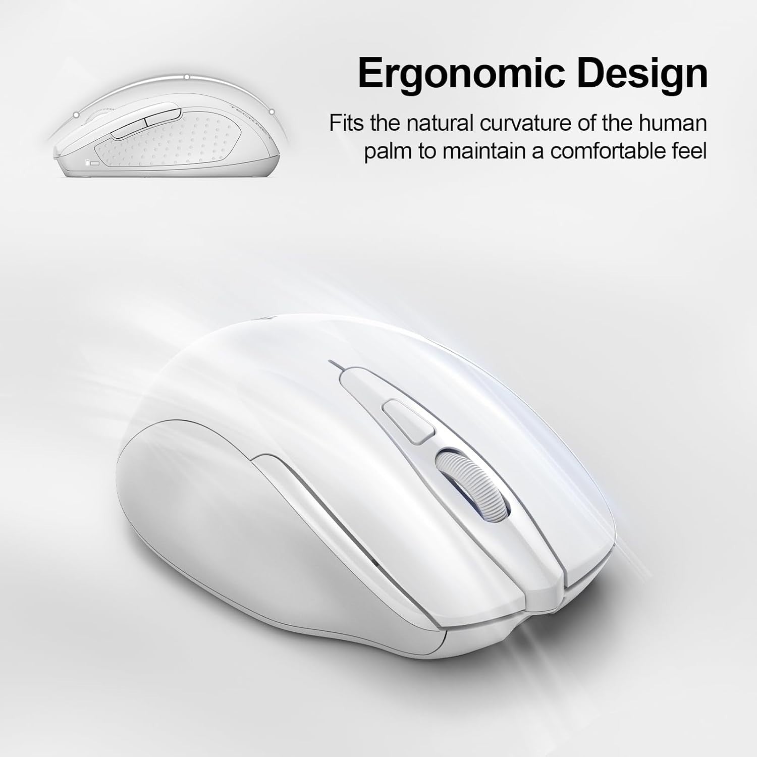 White Rechargeable Wireless Mouse 4800DPI Silent Click Ergonomic USB PC