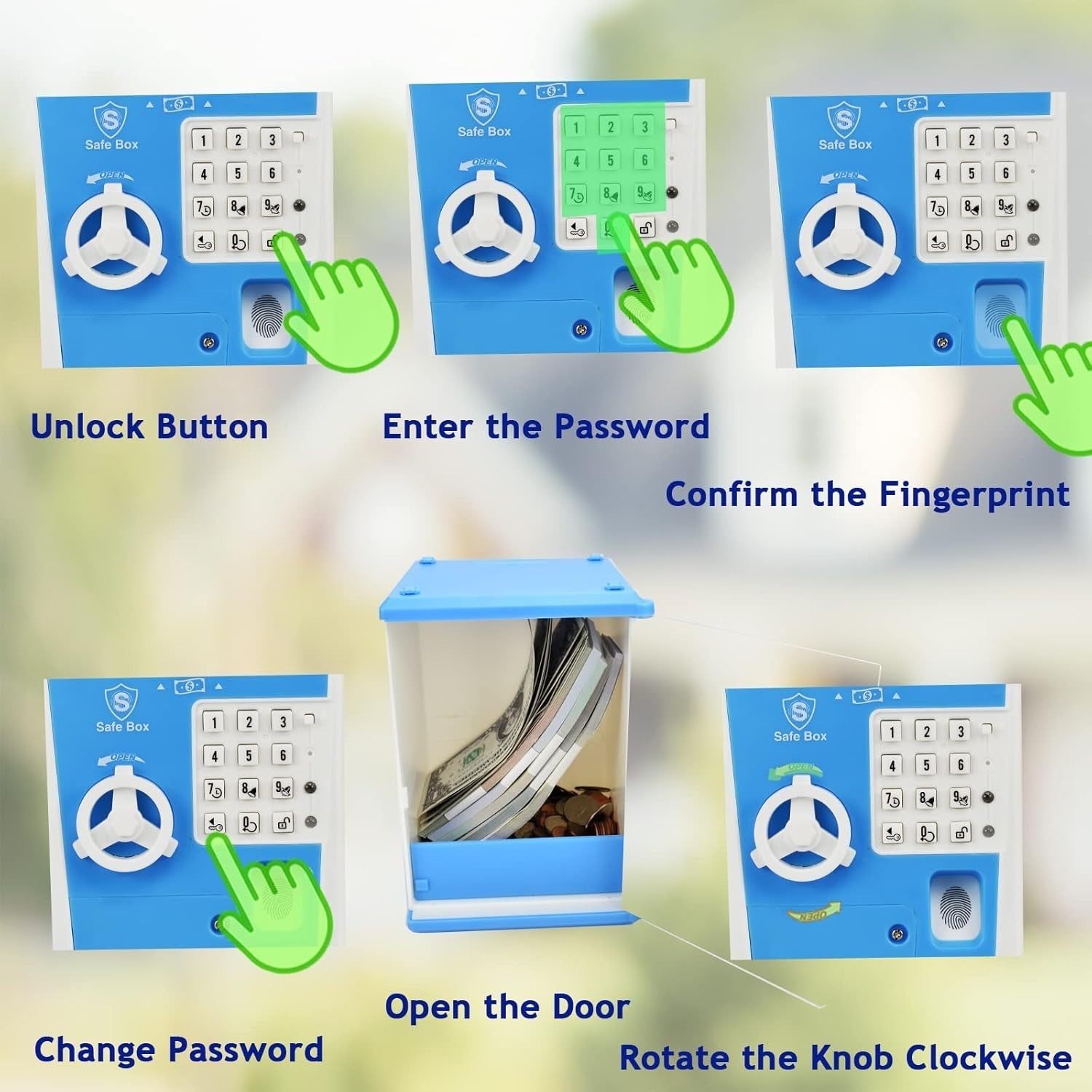 Kids Fingerprint Money Safe ATM Piggy Bank Electronic Savings Box