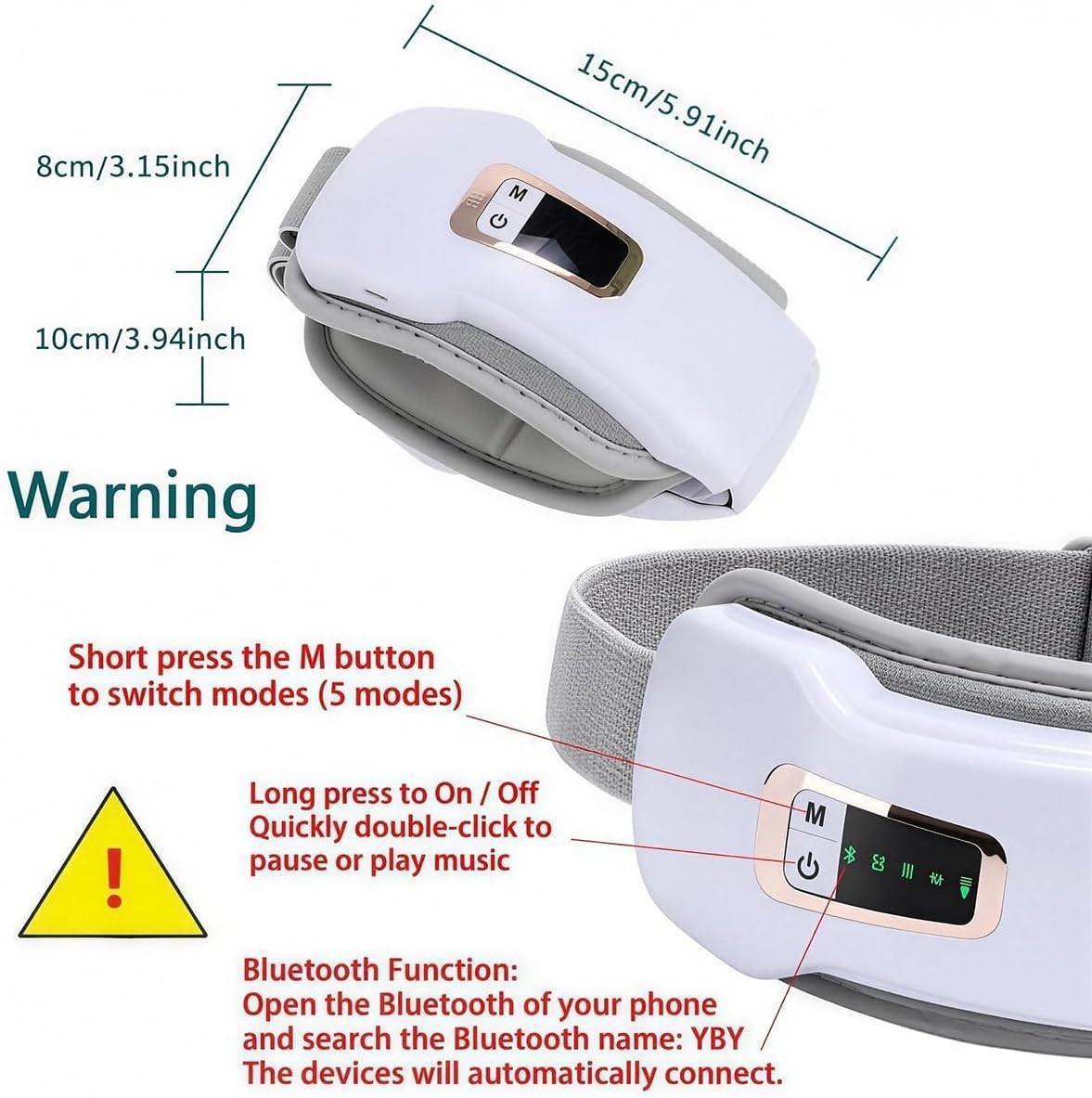 Heated Eye Massager Bluetooth Sleep Mask Dry Eyes Headache Relief