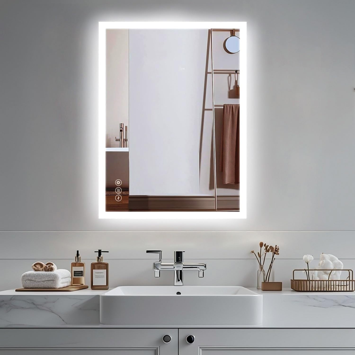 LED Bathroom Mirror 50x70cm Anti-Fog Backlit Wall Mount Dimmable Light