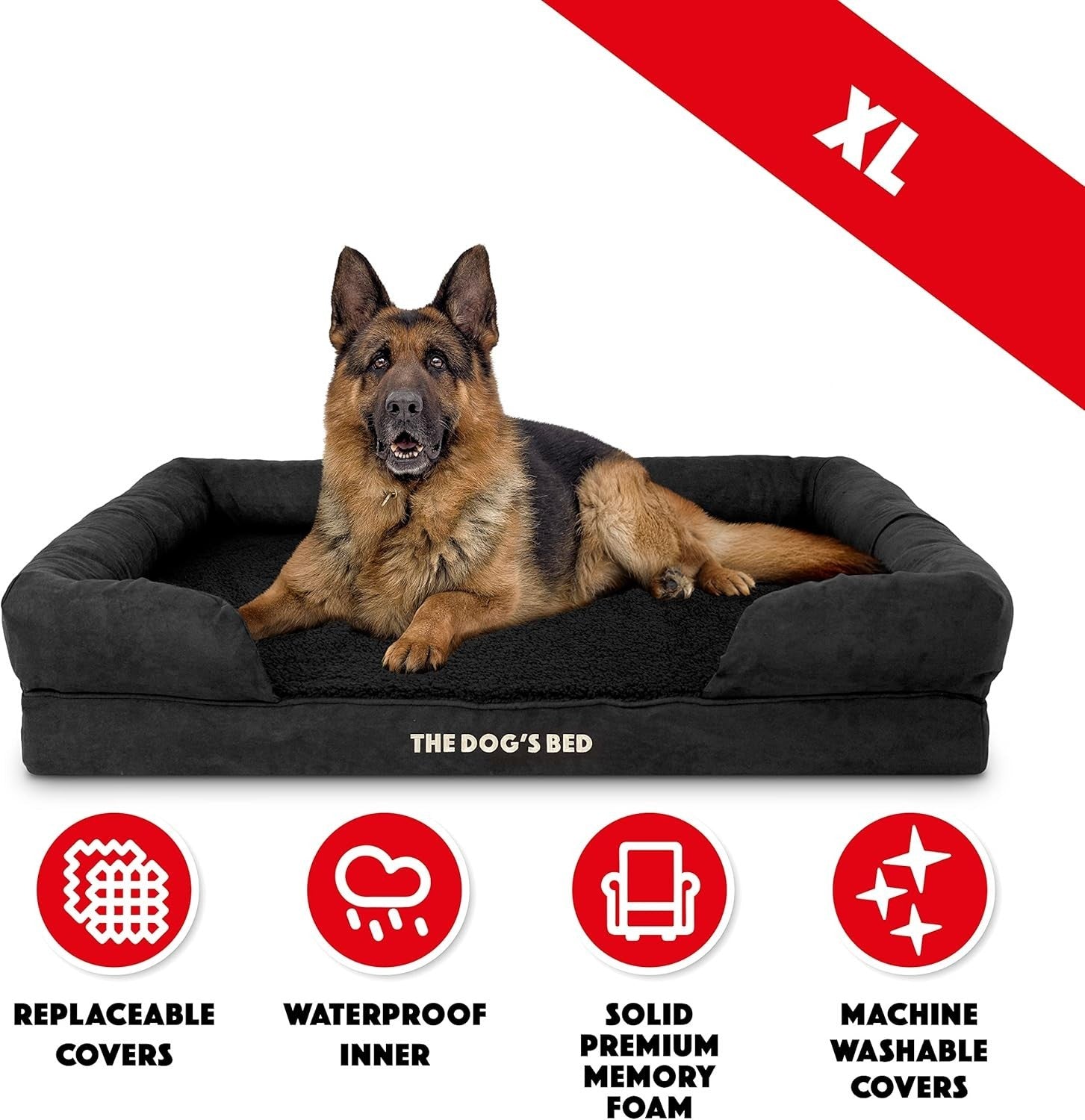 XL Orthopedic Memory Foam Dog Bed Black Plush