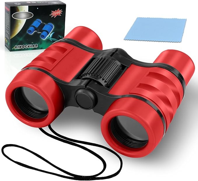 Kids 4x30 Red Shockproof Binoculars | Outdoor Explorer Toy Ages 3–12